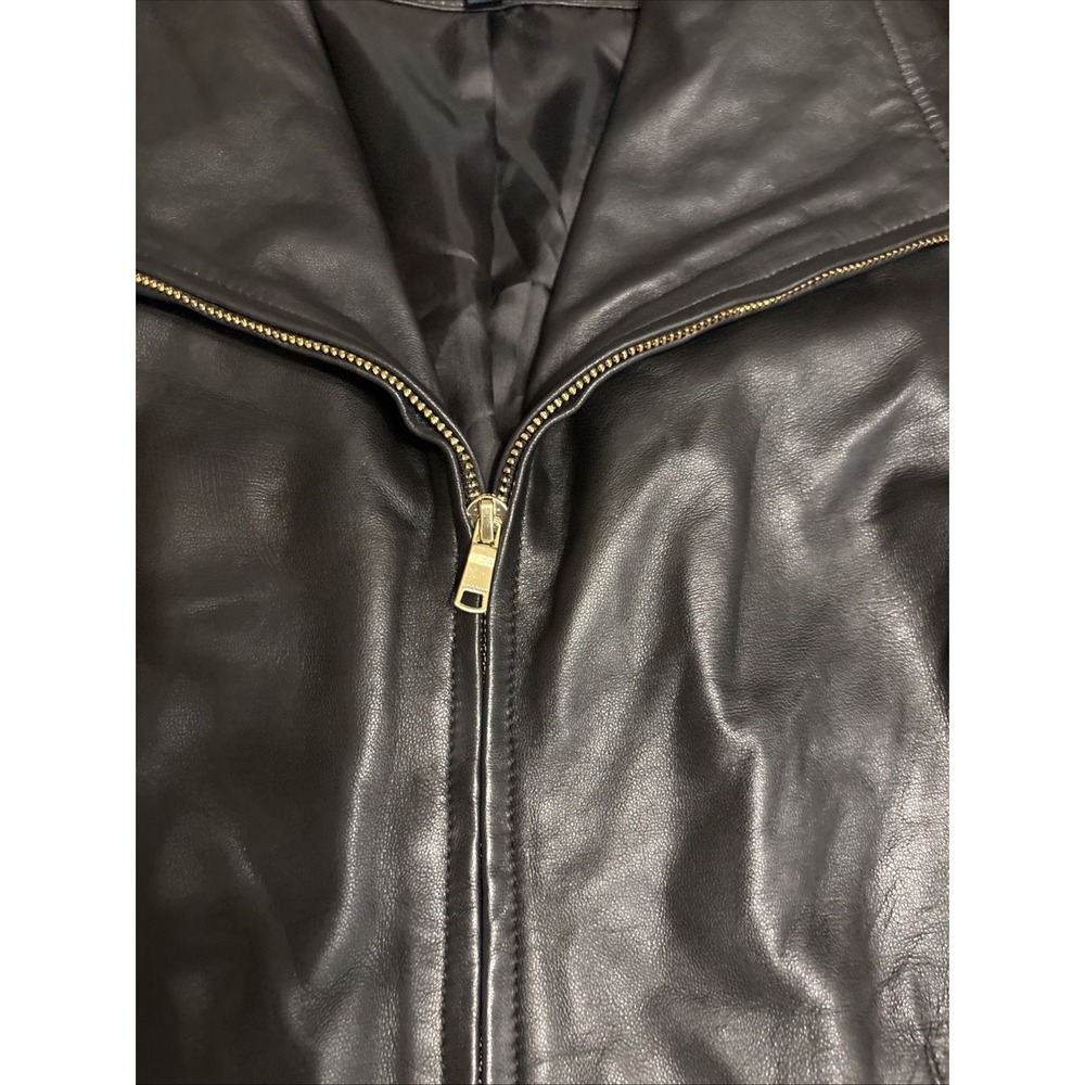 Cole Haan Women's Leather Wing Collar Zip Jacket Size 3X/3T Black Soft Lamb Skin - Picture 3 of 7